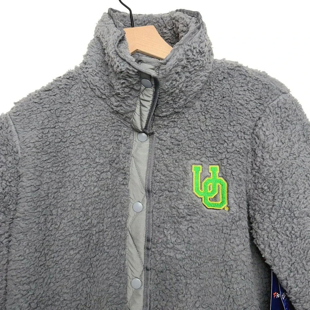 Fanatics Oregon Ducks Sherpa‎ Fleece Jacket Grey Snap Button Mock Neck Small NEW